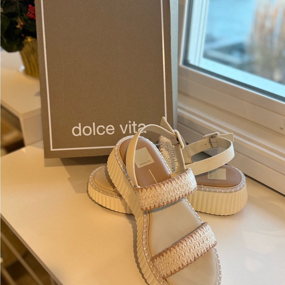 Dolce Vita Neutral Cream Braided-Strap Platform Sandals